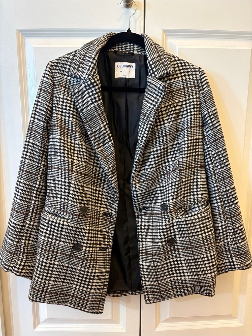 Old Navy Black and White Plaid Double-Button Blazer